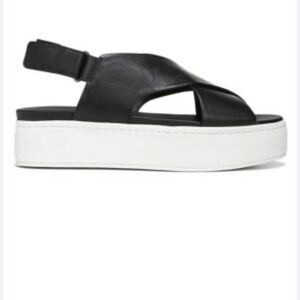 VINCE Weslan Black Leather Crisscross Platform Sandals
